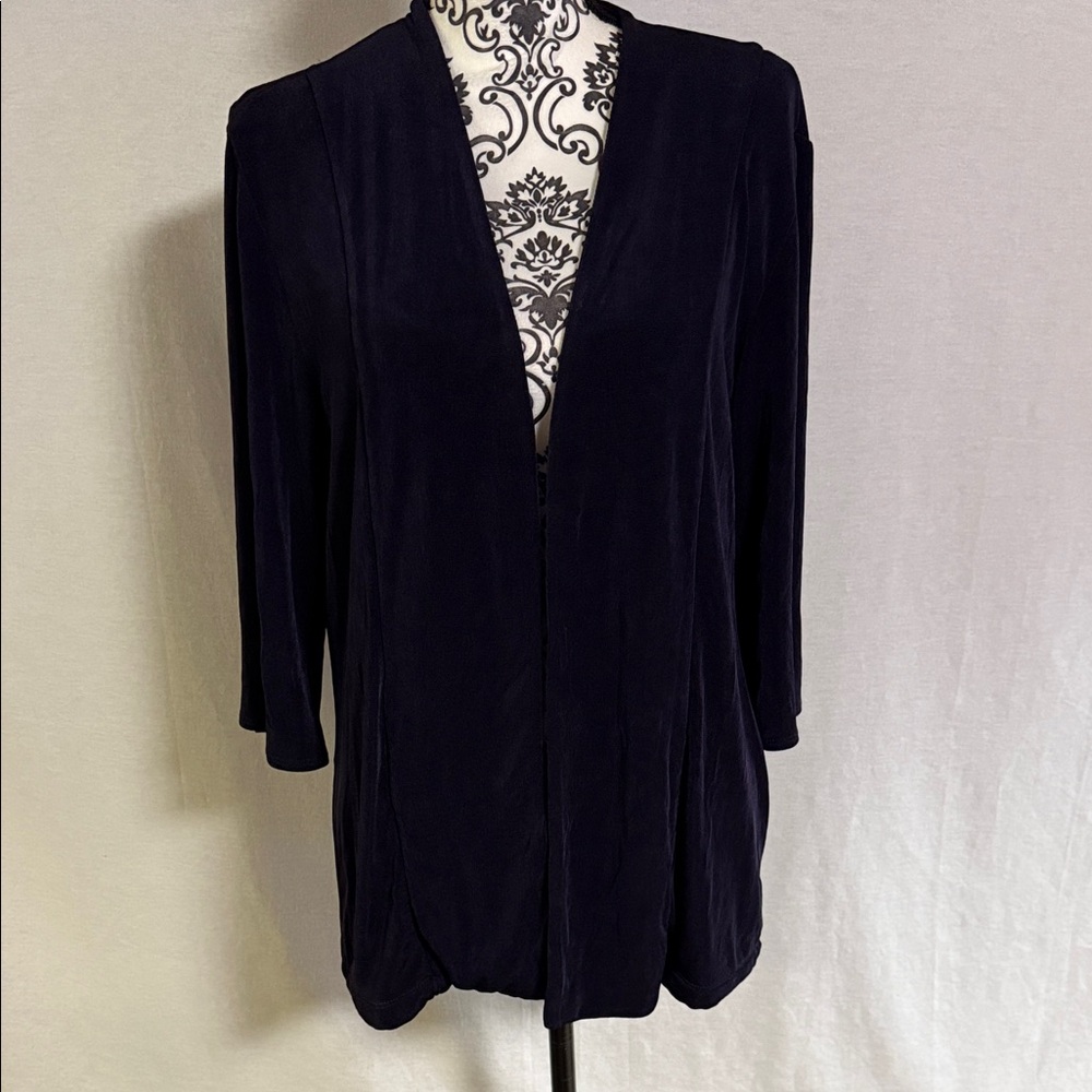 Chico’s Travelers Elegant Dark Navy open front Women's Cardigan with 3/4 sleeves